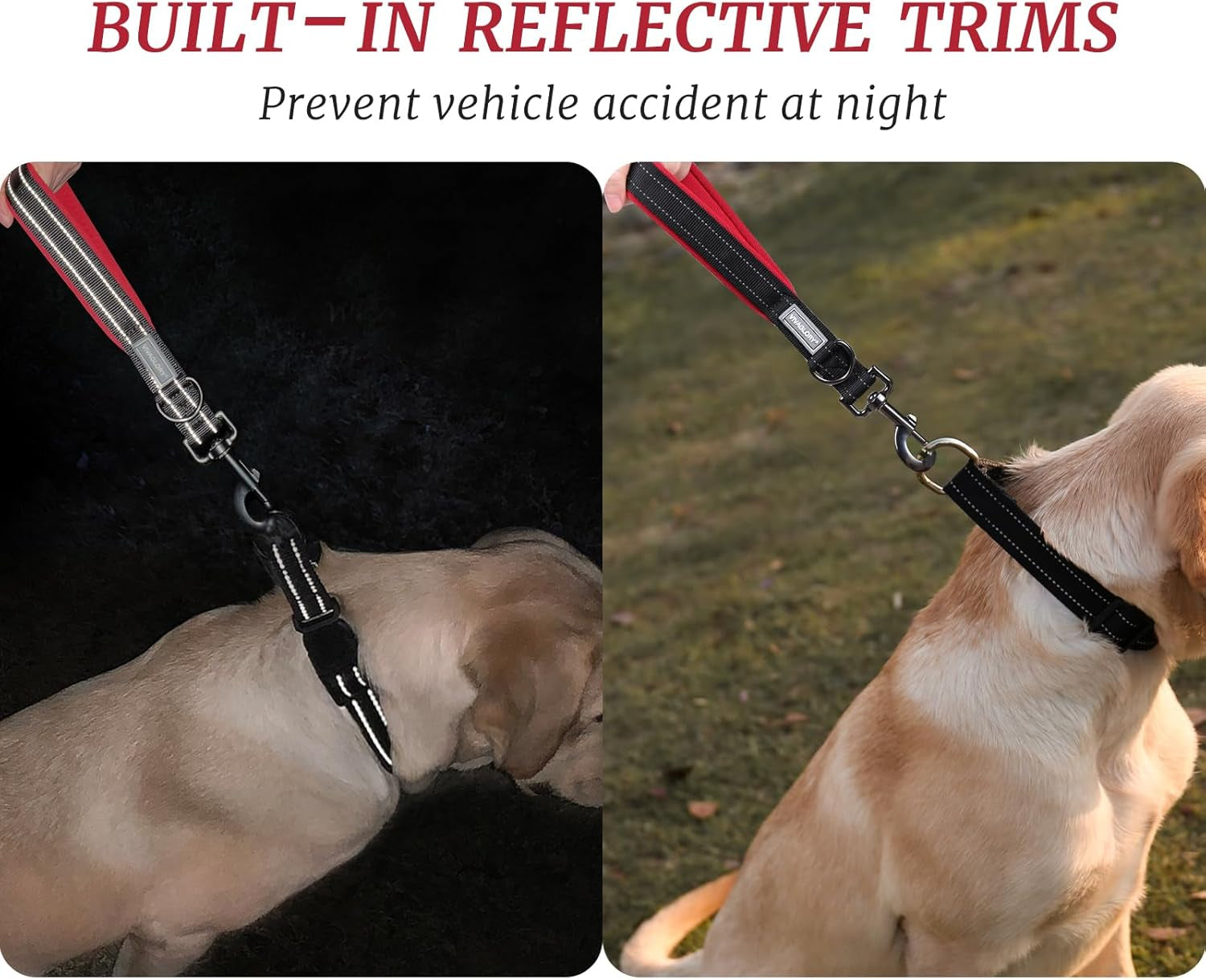 Short Dog Leash Closerok Traffic Leash for Dog with Soft Padded Handle for Training & Walking, Padded Neoprene & Heavy Duty, 12Inch, Black/Red