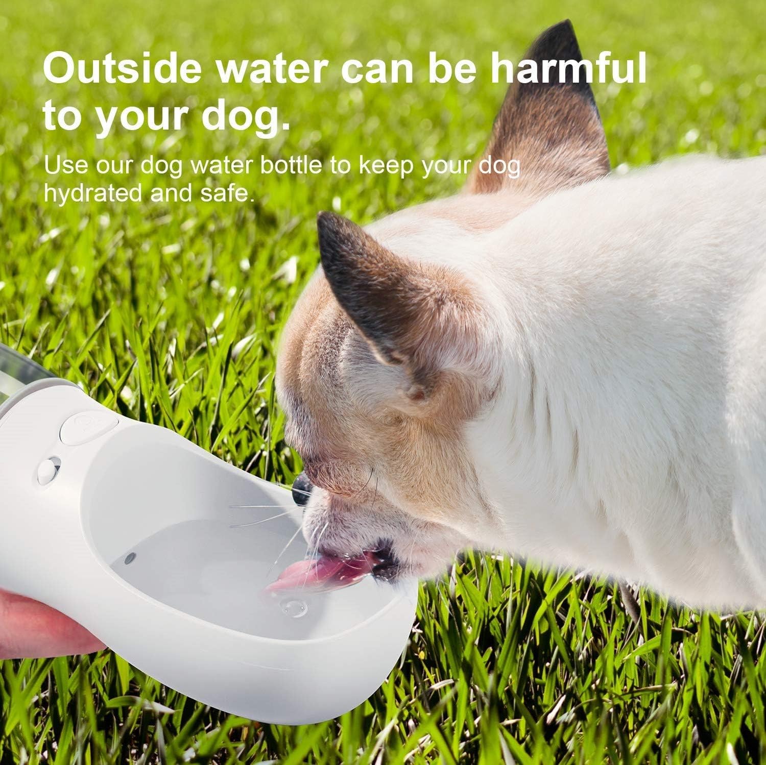 Dog Water Bottle, Leak Proof Portable Pet Water Bottles for Dogs, Puppy Water Dispenser with Drinking Feeder for Travel (Milk White 12Oz)